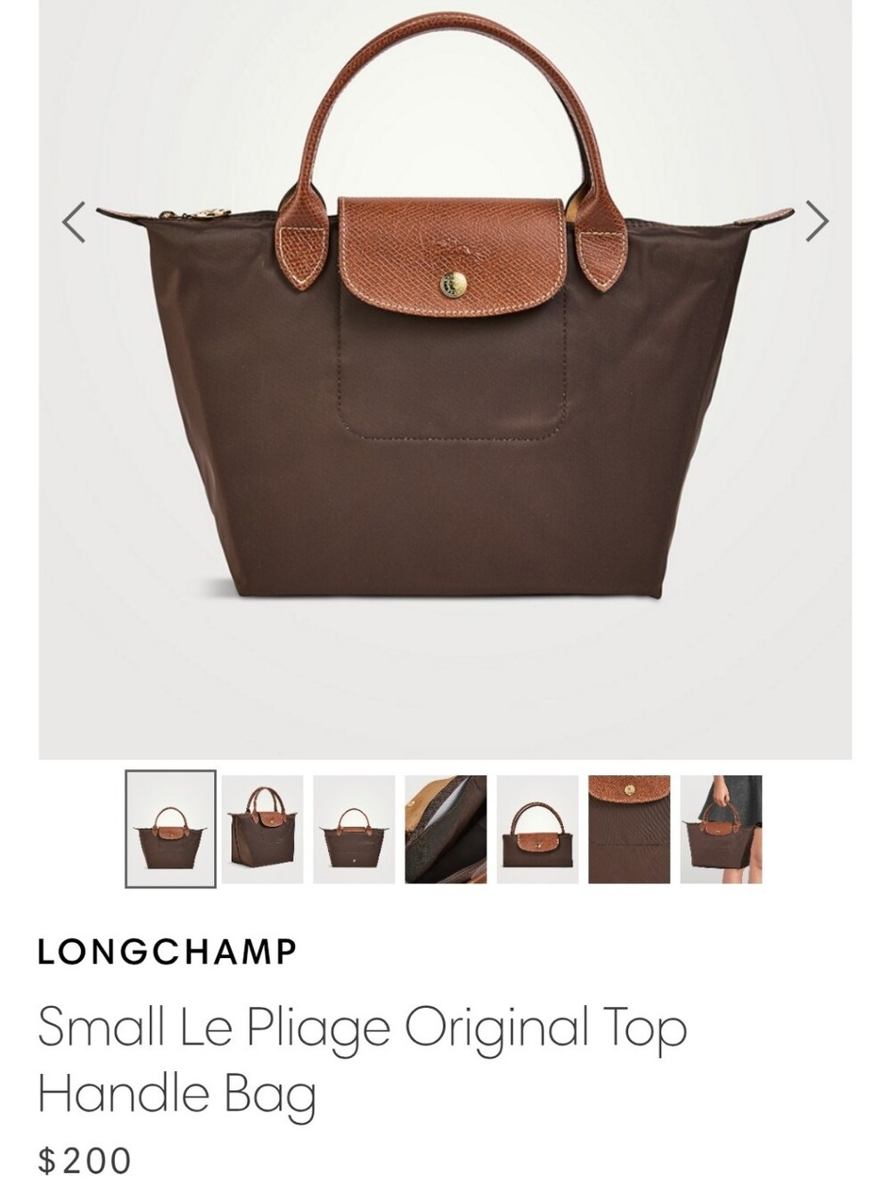 Longchamp Brown Nylon Le Pliage Top Handle Tote with Tan Leather Trim - Picture 2 of 9